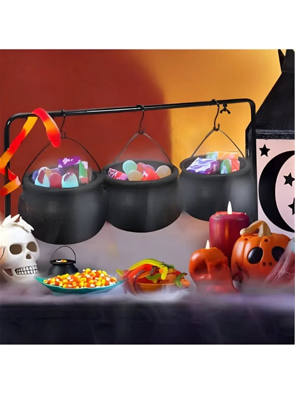 Halloween Decorations Indoor, 3 Pack Witches Cauldron Serving Bowls on Rack